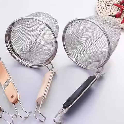Stainless Steel Noodle Funnel Wooden Handle Thickened Pasta Basket Strainer Multifunctional Noodle D