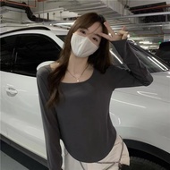 white July🌻(พร้อมส่งจากกทม มาถึงใน 3-5 วัน)🌻เสื้อท่อนบน🍒เสื้อแขนยาวทึบบางเสื้อยืดผู้หญิงพื้นฐานเสื้อ