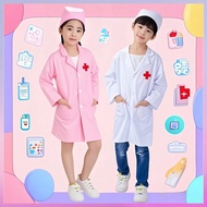 Doctor Costume Kids - Pretend Play Pink Surgical Scrub Surgeon Uniform Nurse Cosplay Baju Doktor Bed