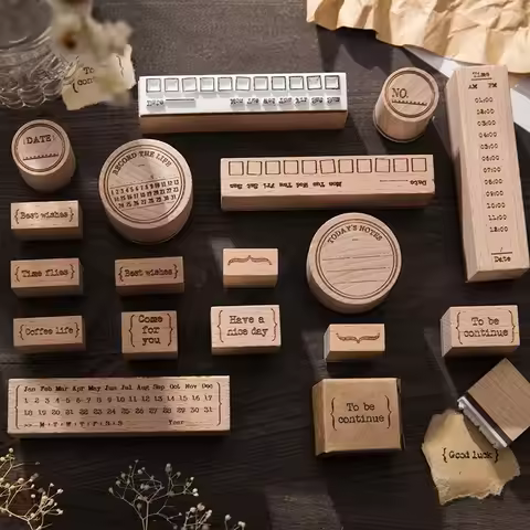 Month Calendar Time Line Wood Stamp For Daily Attendance Junk Journal Diary Deco DIY Seal Scrapbooki