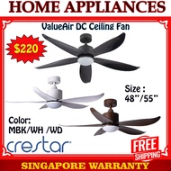 Crestar ceiling fan ValueAir  48" 5Blades | 20W Tricolor LED Light kit | Remote | Free Express Home Delivery |