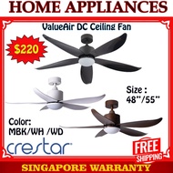 Crestar ceiling fan ValueAir  48" 5Blades | 20W Tricolor LED Light kit | Remote | Free Express Home 