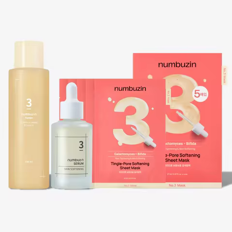 Numbuzin No.3 Pore Care 3 Step Routine Set - Super Glowing Essence, Skin Softening Facial Serum, 5 S