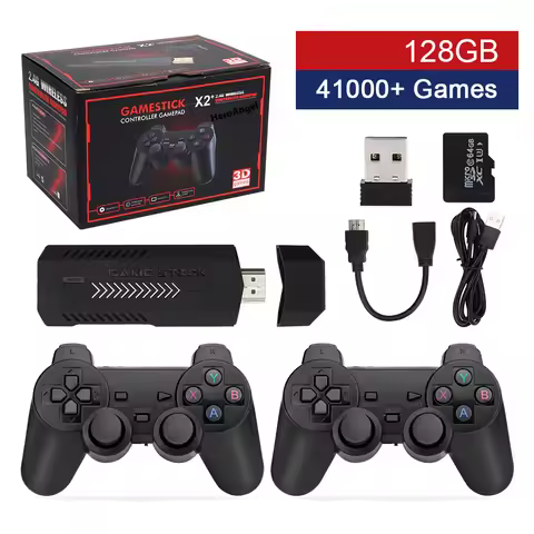 NEW Upgrade X2 PLUS Gamestick 3D Retro Video Game Console Wireless Controllers HDTV Out 40000 Games 