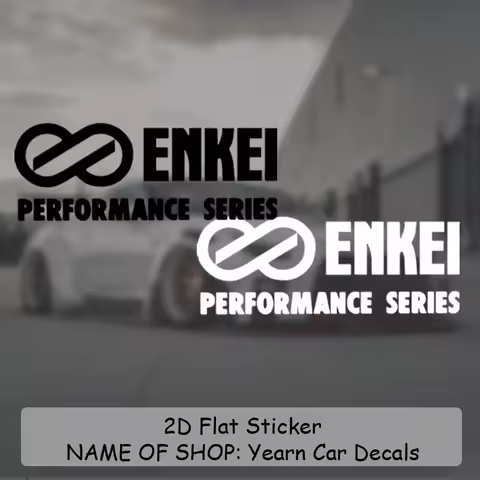 ENKEI Logo Stickers Blue Infinity Symbol Black Text Red "PERFORMANCE SERIES" Transparent JDM Waterpr