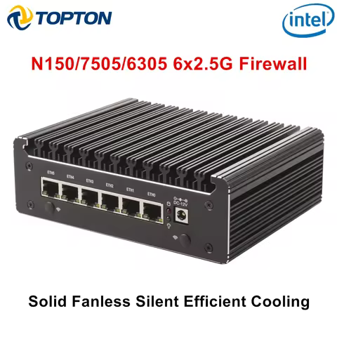 Intel N150 7505 6305 6x i226-V 2.5G Solid Firewall Router Fanless Mini PC DDR4 NVMe 1*COM Type-C pfS
