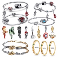 Disney 925 Sterling Silver Charm Marvel Fits Original Pandora Spider Man Bracelet Movie Anime Character Spider Man Charm Beads