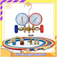 【W】R410a 3Way AC Diagnostic Manifold Gauge Complete Set for R134A R410A R22 with Hose Adapters Quick