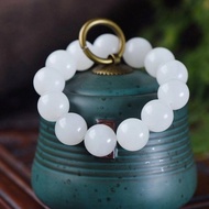 收藏級天然籽料和田羊脂玉圓珠16mm手串 玉料干淨 密度白度一級棒