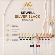 Sewell Silverback Banana Plugs for Speaker Wire-4mm Connectors (Up to 10 AWG)