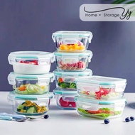 Johor Seller || Heat Resistant Borosilicate Glass Microwave Airtight Rectangle Round Container Lunch Box Tupperware