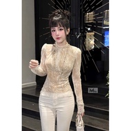 Lady's lace blouse with train collar and bust cup