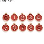 1set Light golden Alloy Enamel Enamelled Sequins Flat Round with Number Number 0~9 Dark Red 14.5x12x