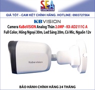 Camera KaBeVISION Analog Thân 2.0MP Full Color Hồng ngoại 30m LED 20m Có Mic Nguồn 12v - KX-AD2111C