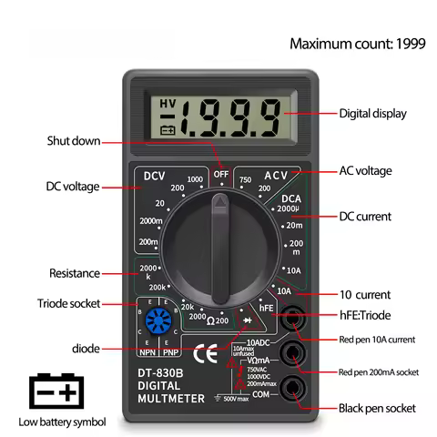 DT830B AC/DC LCD Digital Multimeter Voltmeter Ammeter Ohm Tester High Safety Electrical Handheld Met
