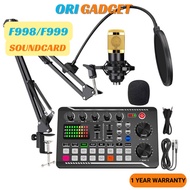 F998/F999 Sound Card with BM800 Microphone For Radio Boardcasting Singing Recording Live 麦克风 声卡