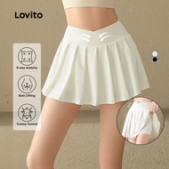 Lovito Sports Shorts Ruched 2in1 Skirt Tummy Control for Running Yoga Pickleball Pants Tennis for Wo