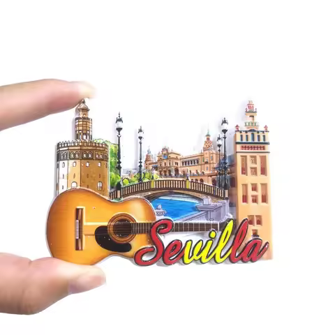 Seville, Spain, iconic architecture refrigerator magnets, travel souvenirs, personalized gifts