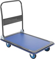 Olympia Tools 85-182 Folding & Rolling Flatbed Cart for Loading, Olive Green with Blue Bumper, 600 L
