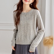 เสื้อสเวตเตอร์ถักผ้าขนสัตว์สำหรับผู้หญิง Pure Wool Knitted Sweater Autumn Winter New Loose Short Red