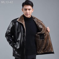 ◇✥Jaket kulit ayah ditambah baldu tebal jaket musim sejuk lelaki musim sejuk jaket kulit pertengahan