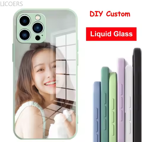 9 Colors Custom DIY Glass Case for iPhone 16 15 14 13 12 11 Pro Max Mini X XR SE 8 Plus Shell Liquid