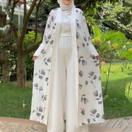 Baju Kelawar Muslimah Women Printed Dress Retro Fashion Cardigan Robe Dress Two-Piece Set