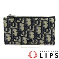 二手 Dior Oblique 拉鍊卡包 2ESBC250YSE 皮革/帆布 女士 米色/海軍藍/黑色