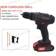 Baterai Mesin bor cordless Elektrik Drill bor listrik Bor tanpa kabel full set/bor cas 2 baterai pro