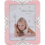 Licotom Pink Enamel Picture Frame Metal with Silver Plated and Jewels, Charming Photo Frame 5x7 Inch