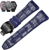 GANYUU 28mm Nylon Genuine Leather Silicone Watch band Black Blue Folding Buckle Watch Strap For Fran