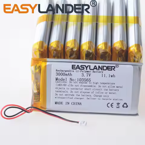10pcs/Lot Silicone Wires 103565 103665 3.7V 3000mAh JST1.25 2P Li-Polymer Battery for console Miyoo 