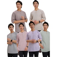 Kurta Uzair Baju Kurta Cotton Petak Kurta Lengan 3Suku Lilac Sage Green Ligh Grey Dusty Pink Ligh Kh