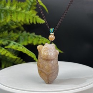 精品 天然珊瑚玉吊墜 冰潤玉化檸檬片 黃紫雙色 雕刻可愛胖橘貓