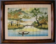 【大寶窟】☆°╮越南手工藝--絹絲油畫(含框)--越南風情 1╭☆°