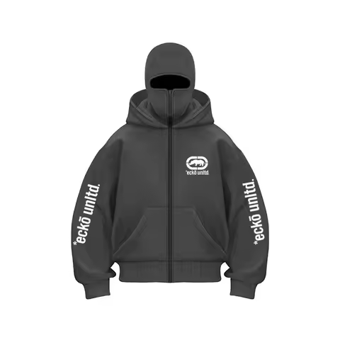 Vintage Streetwear Balaclava Face Mask Hoodie Men Oversized Full Zipper Hooded Jacket Ecko Unltd Pri
