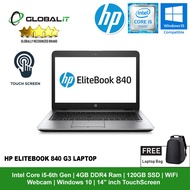 (Refurbished Notebook) HP Elitebook 840 G3 Laptop / 14.0 inch Touch Screen / Intel Core i5-6th Gen / 4GB DDR4 Ram / 120GB SSD / WiFi / Windows 10 / Webcam