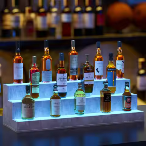LED Lighted Liquor Bottle Display Shelf, 37 Inch Bar Display Shelf, DIY Illuminated Bottle Shelf wit