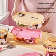 Strawberry Bear Glass Lunch Box Insulation Bag with Lid Soup Bowl Compartmentalized Lunch Box Office