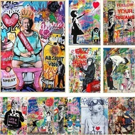 Lukisan kanvas Banksy seni jalanan pop lucu potret terkenal abstrak cetakan poster gambar dinding de