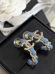Chanel Earrings Chanel 水晶吊墜耳環 牛仔布穿繩大圈耳環