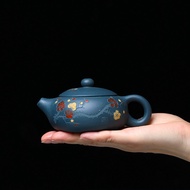 กาน้ำชาดินสีม่วงอี๋ซิงเล็ก Xishi แบนมีกลิ่นหอมพลัมโคลนสีฟ้า