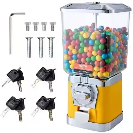 17" H Gumball Machine Vending Coin Bank Vintage Candy Dispenser PC Yellow