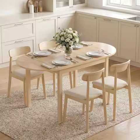 Elegant 55 Oval Solid Wood Dining Table for 4-6, Ideal for Small Spaces, Natural Finish