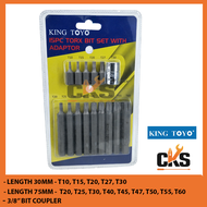 15PCS KING TOYO TORX BIT SET WITH 3/8" ADAPTOR, KING TOYO, TORX BIT SET, STAR BIT SET