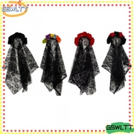 GSWLTT Ghost Bride Headband, Performance Prop Lace Material Floral Lace Veil, Spooky Gothic Spooky H