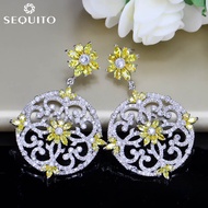 SEQUITO Bohemian Big Vintage Ethnic Round Drop Earrings Micro Pave CZ  Stone Hollow-out Design Large