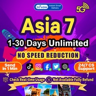 Asia 7 countries eSIM 5G High speed  1-30 Days 3GB-30GB  Unlimited Data Southeast Asia eSIM