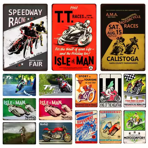 Retro TT Isle of Man, Metal Signs, Motorcycles, Races Plaque, Vintage Painting Plates, Pub, Bar, Gar