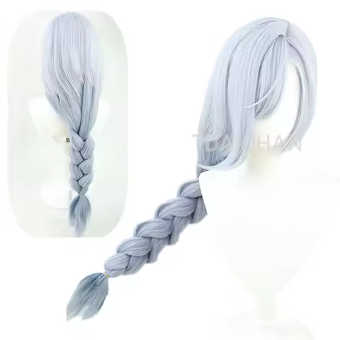 Game Genshin Impact Shenhe Cosplay Wig Blue White Color Long Braids Headwear Heat Resistant Syntheti